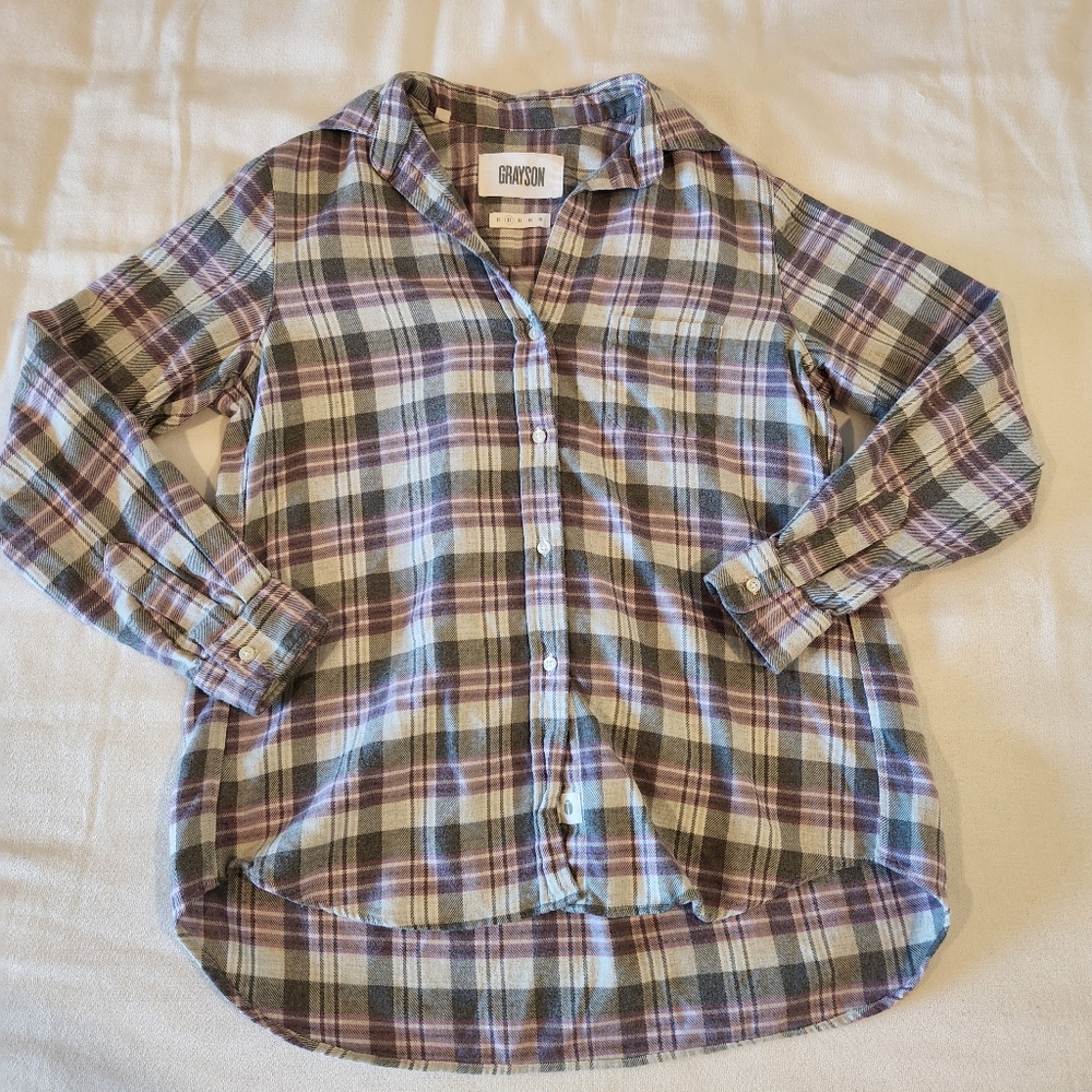 Grayson The Hero Gray Purple Plaid Button Down Flannel Size 02 Small